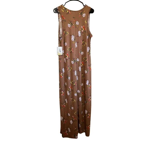 LuLaRoe Dani Maxi Dress Floral Print Sleeveless Brown 3XL New - Picture 2 of 12